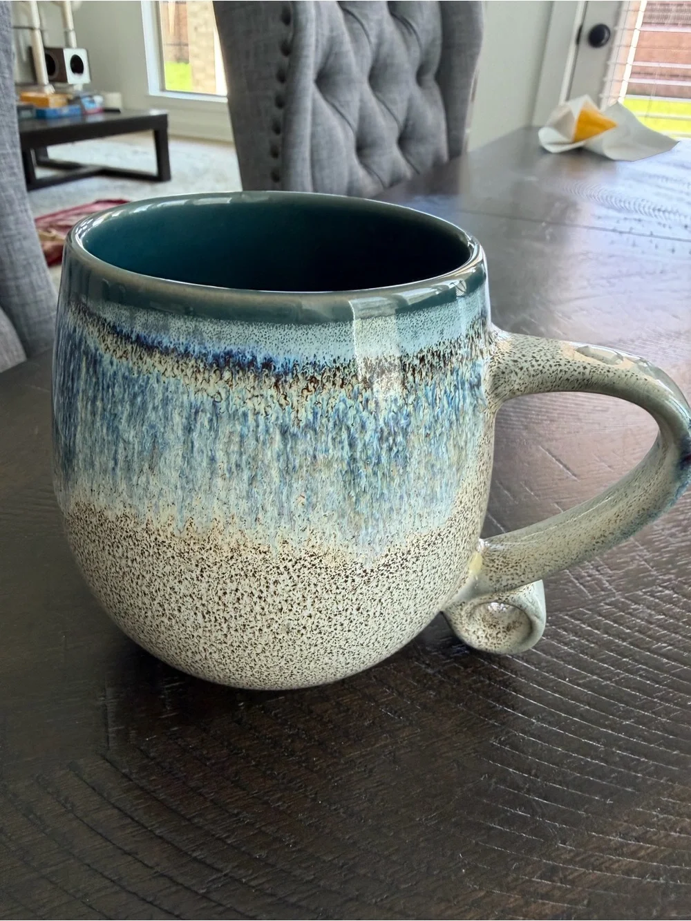 Glazed Ceramic Oversized Mug in Blue and Cream